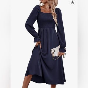 KILIG Womens Square Neck Long Sleeve Dress